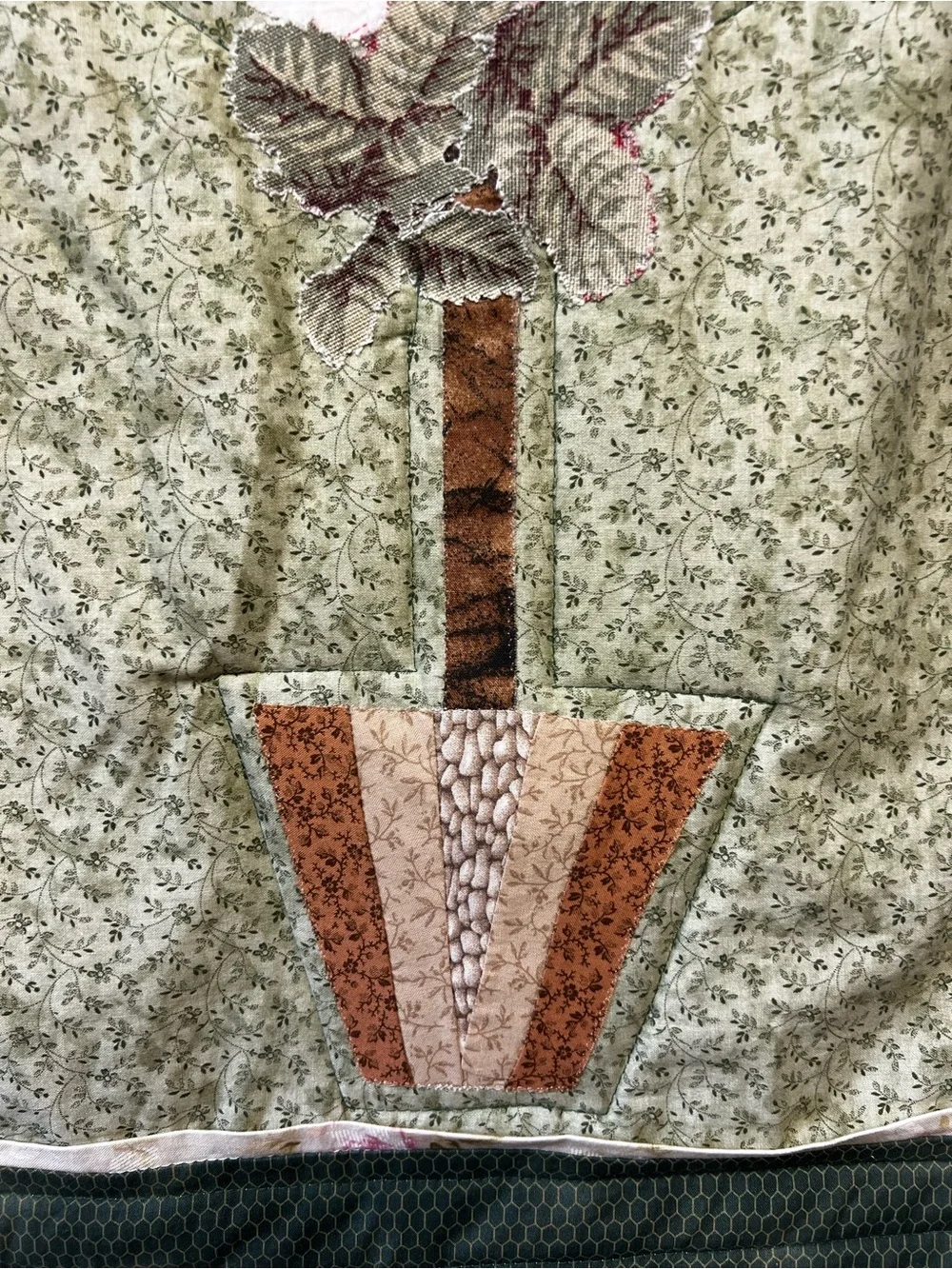 Handmade Green Quilted Wall Hanging - Botanical Tree Design